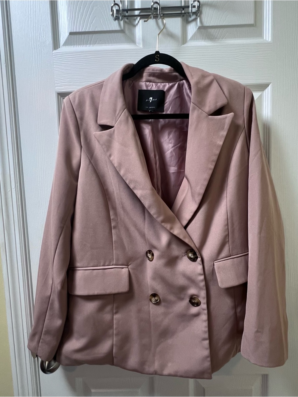 7 For All Mankind Dusty Rose Double-Breasted Blazer